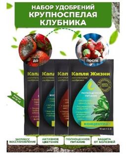 Набор удобрений в пакетиках , крупноспелая клубника,"Капля жизни", саше